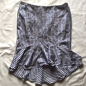 Blue and White Striped Knee Length Skirt